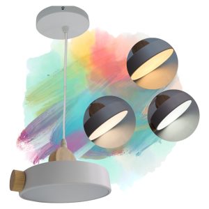 Lampara Colgante Moderna Círculos Detalle Madera 3 Tonos 16w