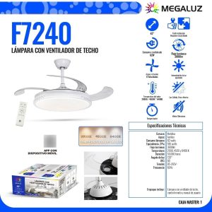 Alternative view of Ventilador De Techo Megaluz F7240 Con 4 Aspas De Plástico Color Transparente Estructura Color Blanco, 42 De Diámetro 127v