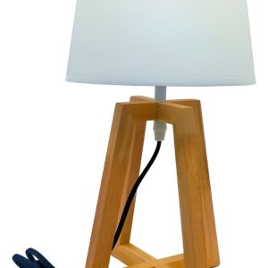 Lampara De Buro Madera Entrada E27 Pantalla Blanca Oferta