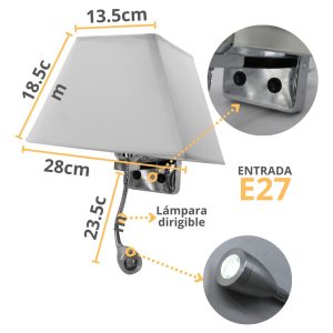 Alternative view of Lampara Led Arbotante De Lectura Dirigible Blanca E27
