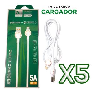 Paquete De 5 Cables Para iPhone Lighthing 5a Anti Nudos Sync