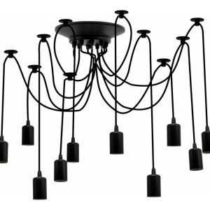 Lámpara De Techo Colgante Vintage Industrial Araña 10 Bases Estructura Negro