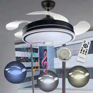 Lampara Led Ventilador Aspa Retráctil C/ Bocina Bluetooth