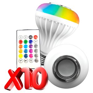 10 Focos Led Con Bocina Bluetooth Rgb+b Control Remoto Music