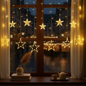 Serie Cascada Led Estrellas Luz Calida 3m X .5m 127v Elegan