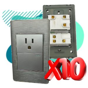 Alternative view of Paquete 10 Placas Plateado Apagador Con Contacto 2m 2p